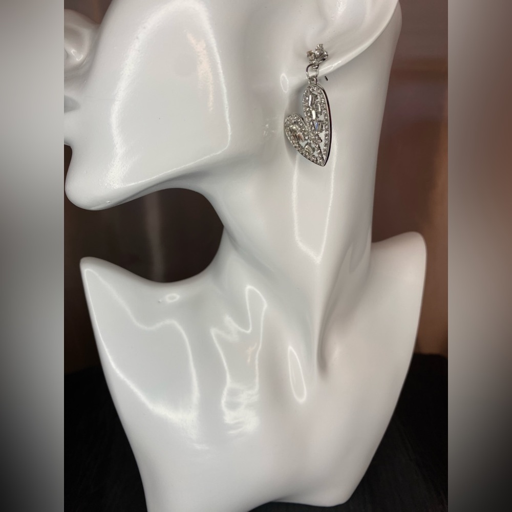 Dani Silver Heart Rhinestone Dangle Earrings